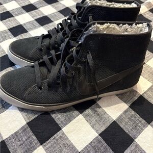 Nike Women's Black and White Fur-Lined High Top Sneakers